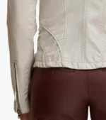 Women's Stylish Cream Sheepskin Leather Jacket Sleeves